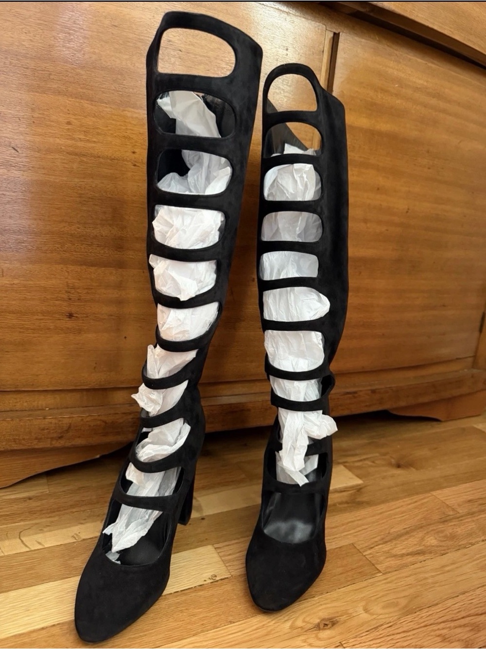Saint Laurent Black Joplin 105Over-the-Knee Cutout Block Heel Boots - Picture 3 of 9